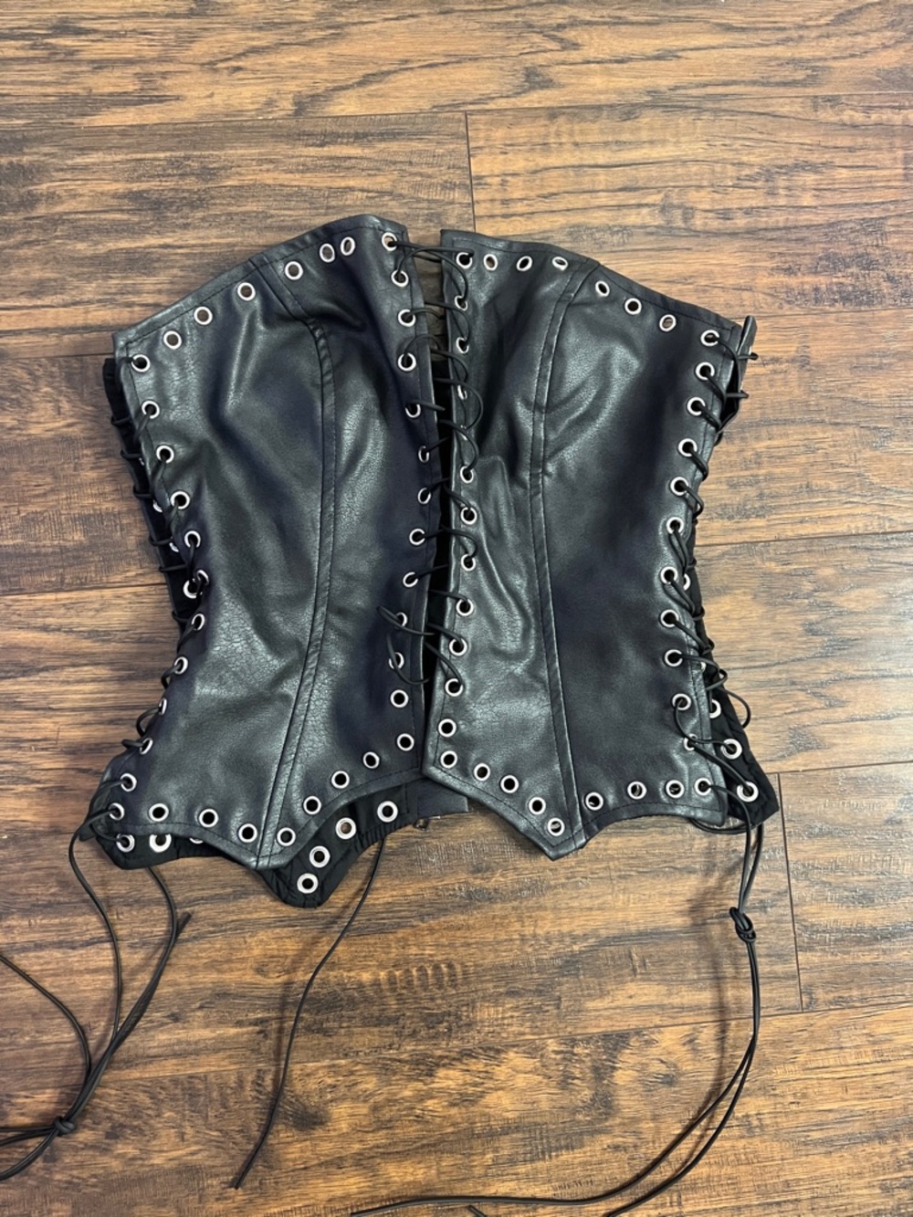 SHEIN Black Faux Leather Corset Lace-Up Bustier
